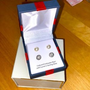 Freshwater pearl and crystal sterling silver studs